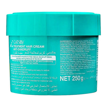 Gatsby Anti Dandruff Treatment Hair Cream 250g - Nourishing Scalp Care Hair Cream for Dandruff Control, Strong Hair & Healthy