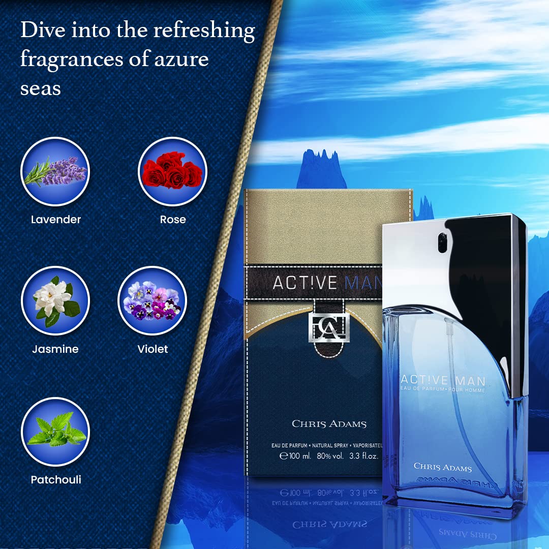 Chris Adams Active Man Eau De Parfum 100ml – Long Lasting Fresh Masculine Fragrance for Men, Bold & Confident Scent