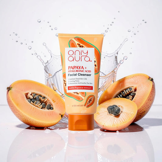 Only Aura Papaya Facial Cleanser 150ml - Gentle Deep Cleansing Skincare Face Wash for Brightening Glow, Dirt Removal, Soft Sm