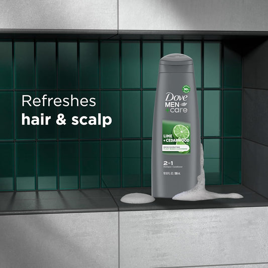 Dove Men + Care 2 in 1 Shampoo and Conditioner Lime + Cedarwood For Healthy Looking Hair Naturally Derived Plant Based Cleans