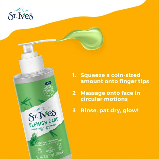 St Ives Blemish Care Daily Face Cleanser Tea Tree 200ml - Deep Cleansing Anti Acne Face Wash for Clear & Fresh Skin