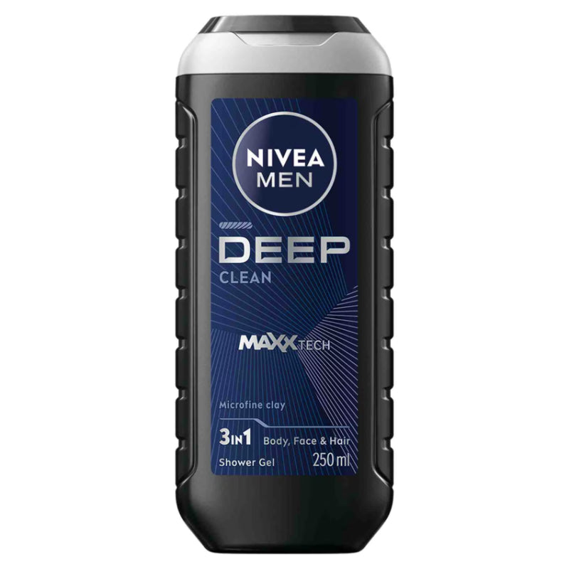 Nivea Men Deep Clean 24H Fresh Effect 3-In-1 Shower Gel For Body, Face & Hair 250ml