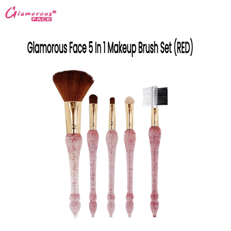 Glamorous Face 5 In 1 Makeup Brush Set (RED)