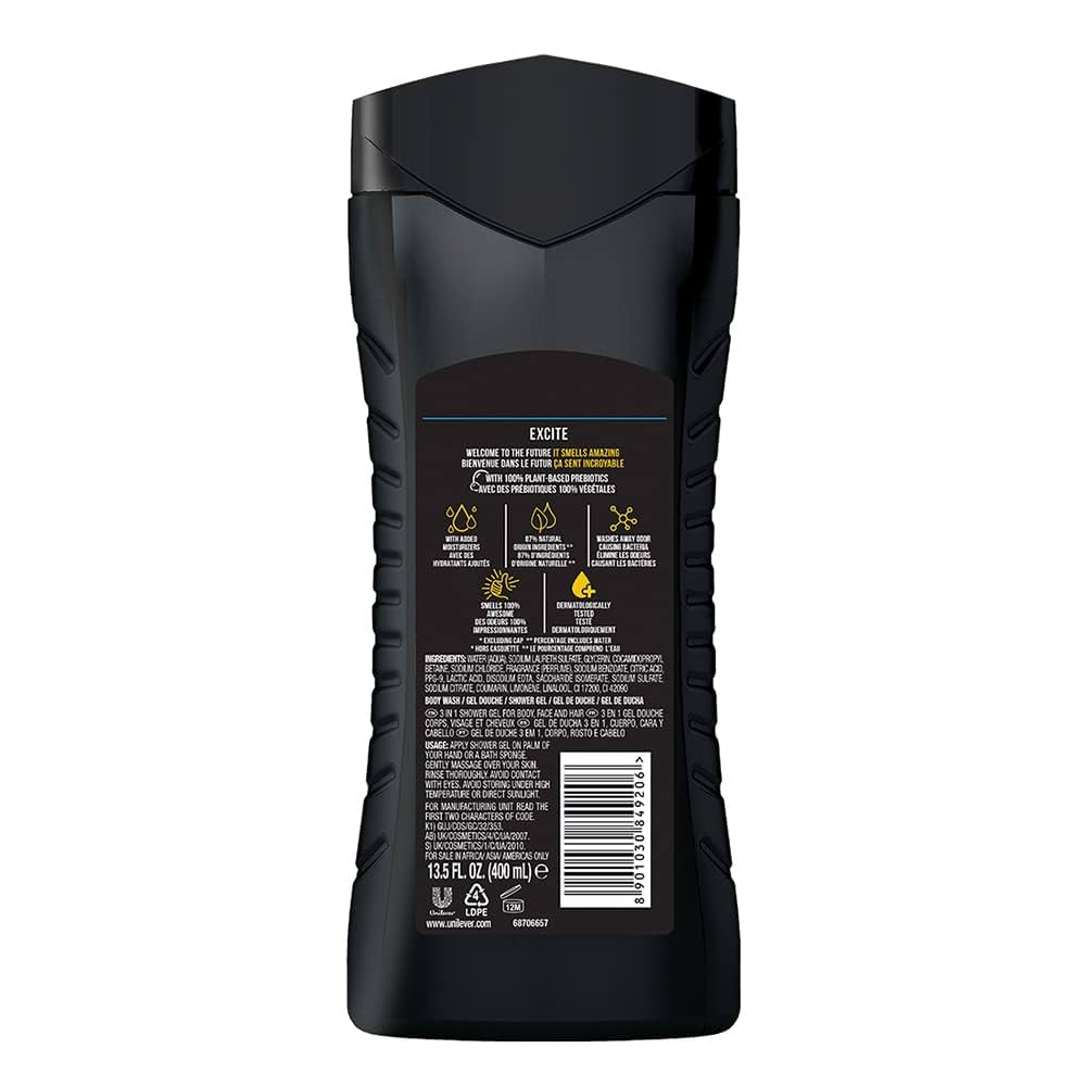 Axe Excite 12h Long Lasting Fragrance 3 In 1 Body Wash 400ml