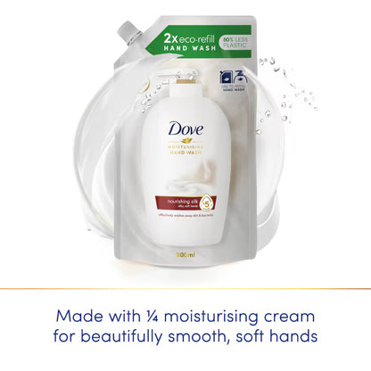 Dove 2X Eco Refill Moisturising Hand Wash Nourishing Silk 500ml - Gentle Cleansing Hand Soap for Soft, Smooth & Hydrated Hand