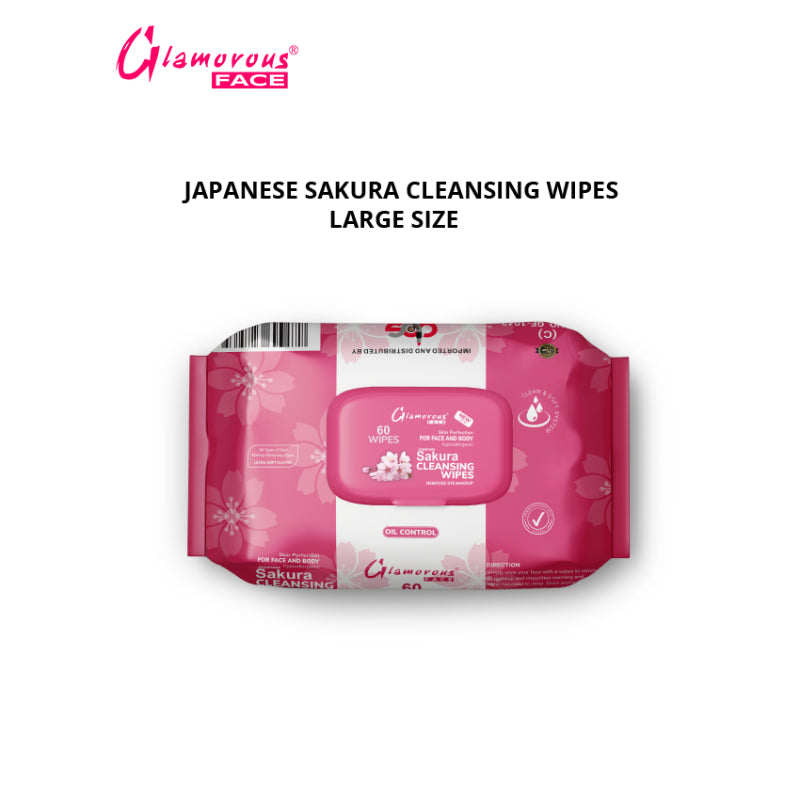 Glamorous Face Cleansing Makeup Remover Wipes Large 60 Pieces (Japanese Sakura)