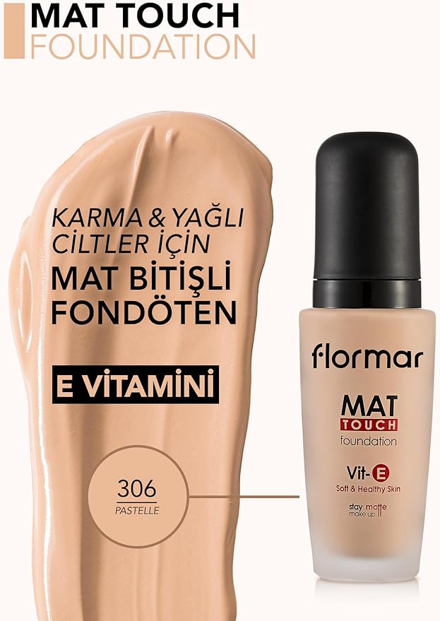 Flormar Mat Touch Foundation Vitamin E (Shade: 306 Pastelle) 30ml