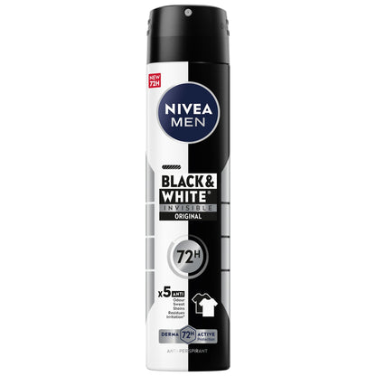 Nivea Men Black & White Invisible Antiperspirant Deodorant Spray Original 72H Active Protection 250ml