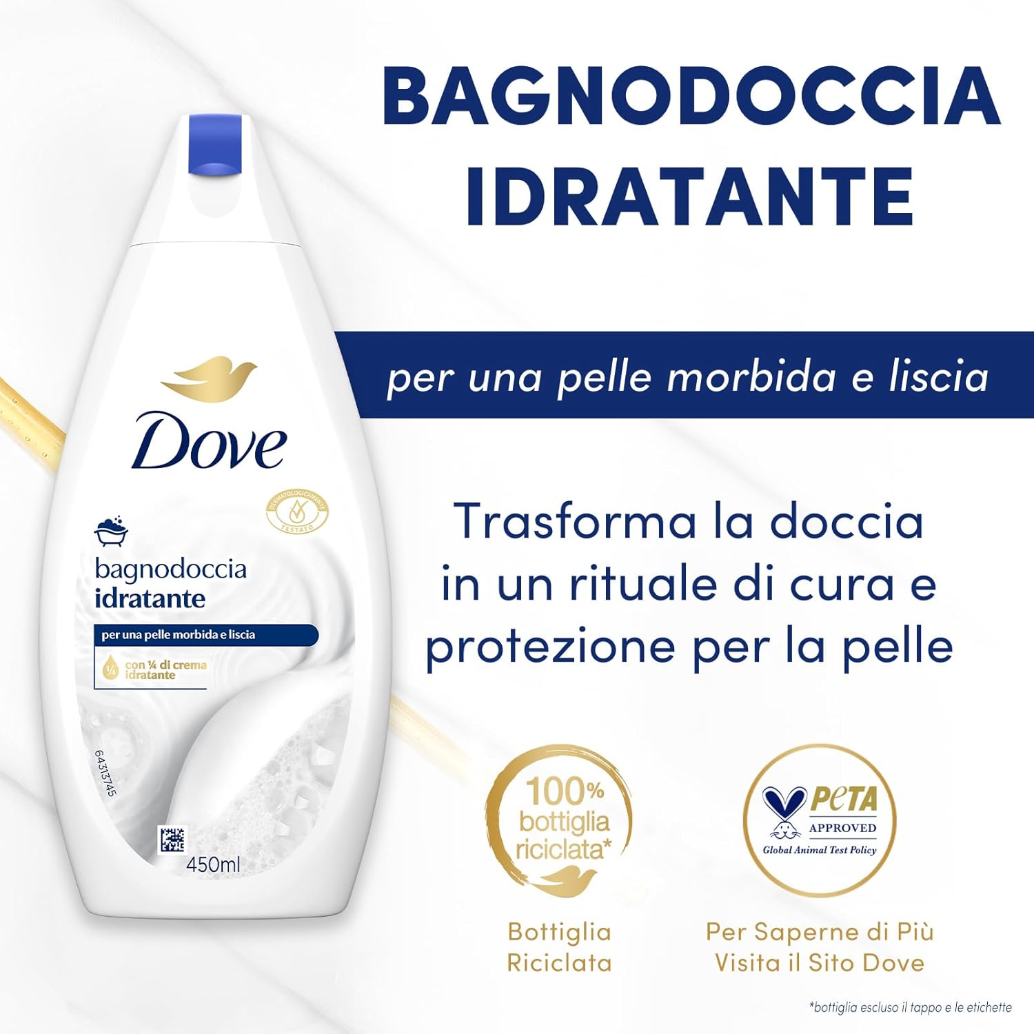 Dove Idratante Moisturizing Shower Gel 450ml - Gentle Hydrating Body Wash for Smooth & Soft Skin