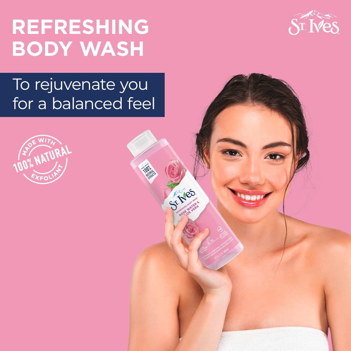 St Ives Refreshing Body Wash Rose Water & Aloe Vera 450ml Hydrating & Soothing
