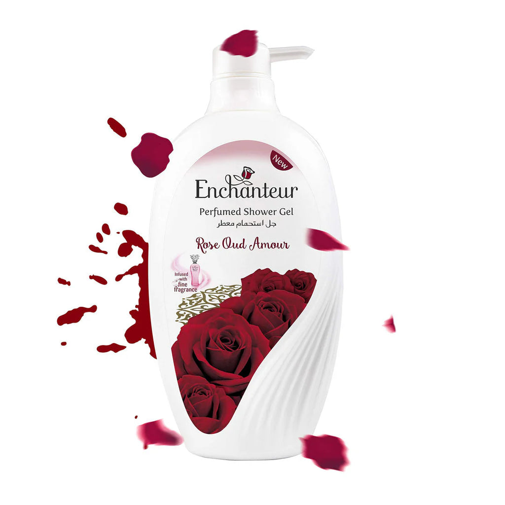 Enchanteur Rose Oud Amour Perfumed Shower Gel 550ml - Deep Cleansing Moisturizing Body Wash with Long Lasting Floral Oud Frag