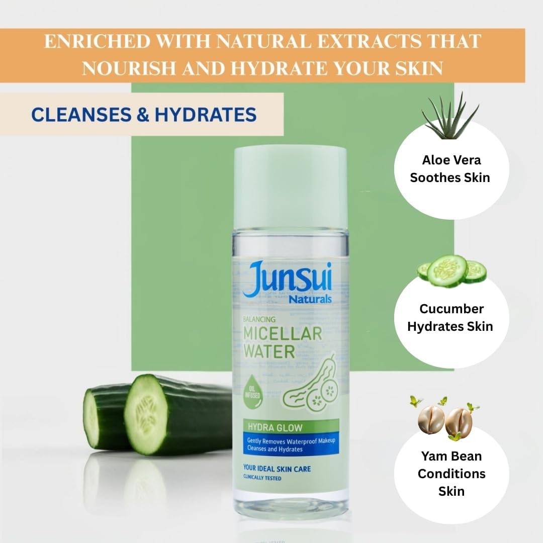 Junsui Hydra Glow Micellar Water 140ml - Hydrating Makeup Remover & Facial Cleansing Water for Deep Cleansing, Moisture Boost
