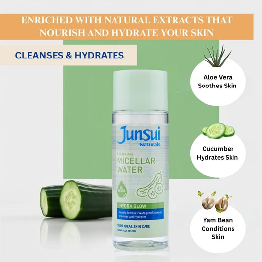 Junsui Hydra Glow Micellar Water 140ml - Hydrating Makeup Remover & Facial Cleansing Water for Deep Cleansing, Moisture Boost