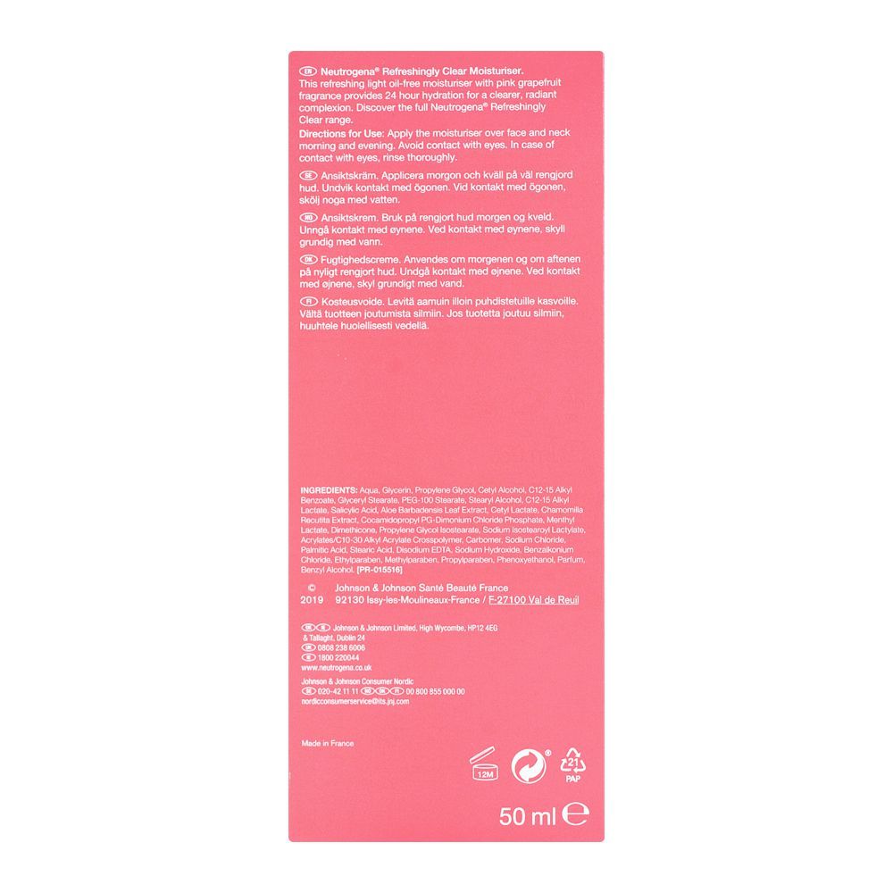 Neutrogena Refreshingly Clear Pink Grapefruit Oil-Free Moisturiser, 50ml