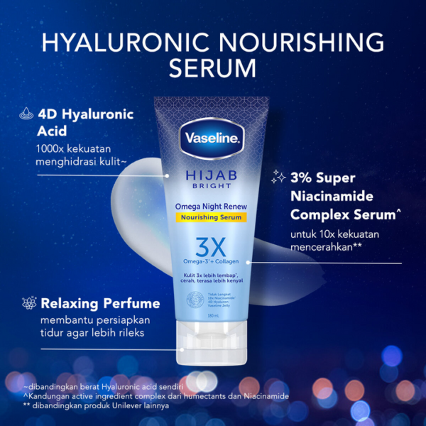 Vaseline Hijab Bright Omega Night Renew Nourishing Serum 180ml Deep Hydration & Skin Renewal