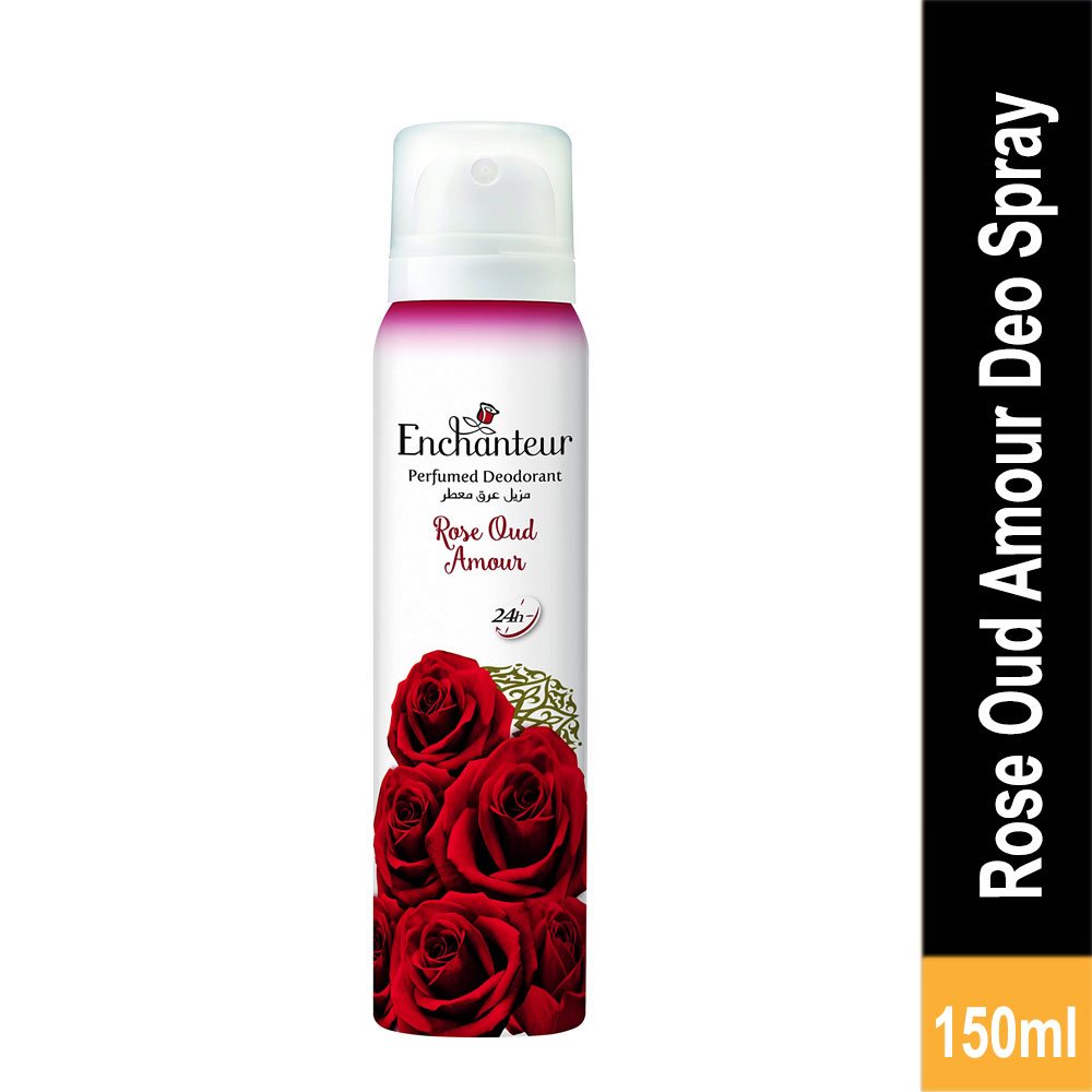 Enchanteur Rose Oud Amour Perfumed Deodorant Spray 150ml - Long Lasting Floral Oud Fragrance Body Spray for Women Freshness &
