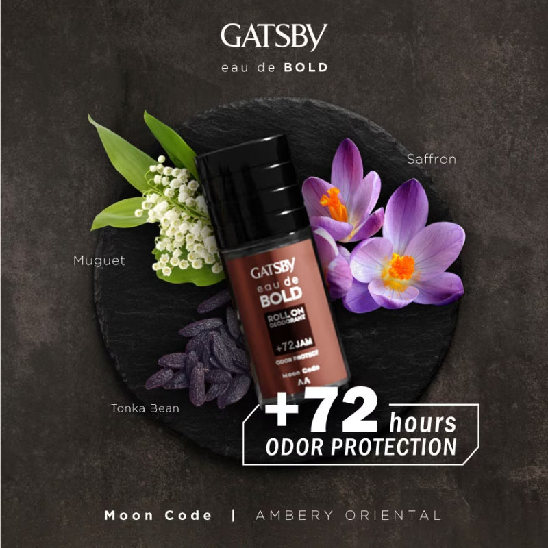Gatsby Eau de Bold Roll-On Deodorant - 72H Odor Protection Moon Code
