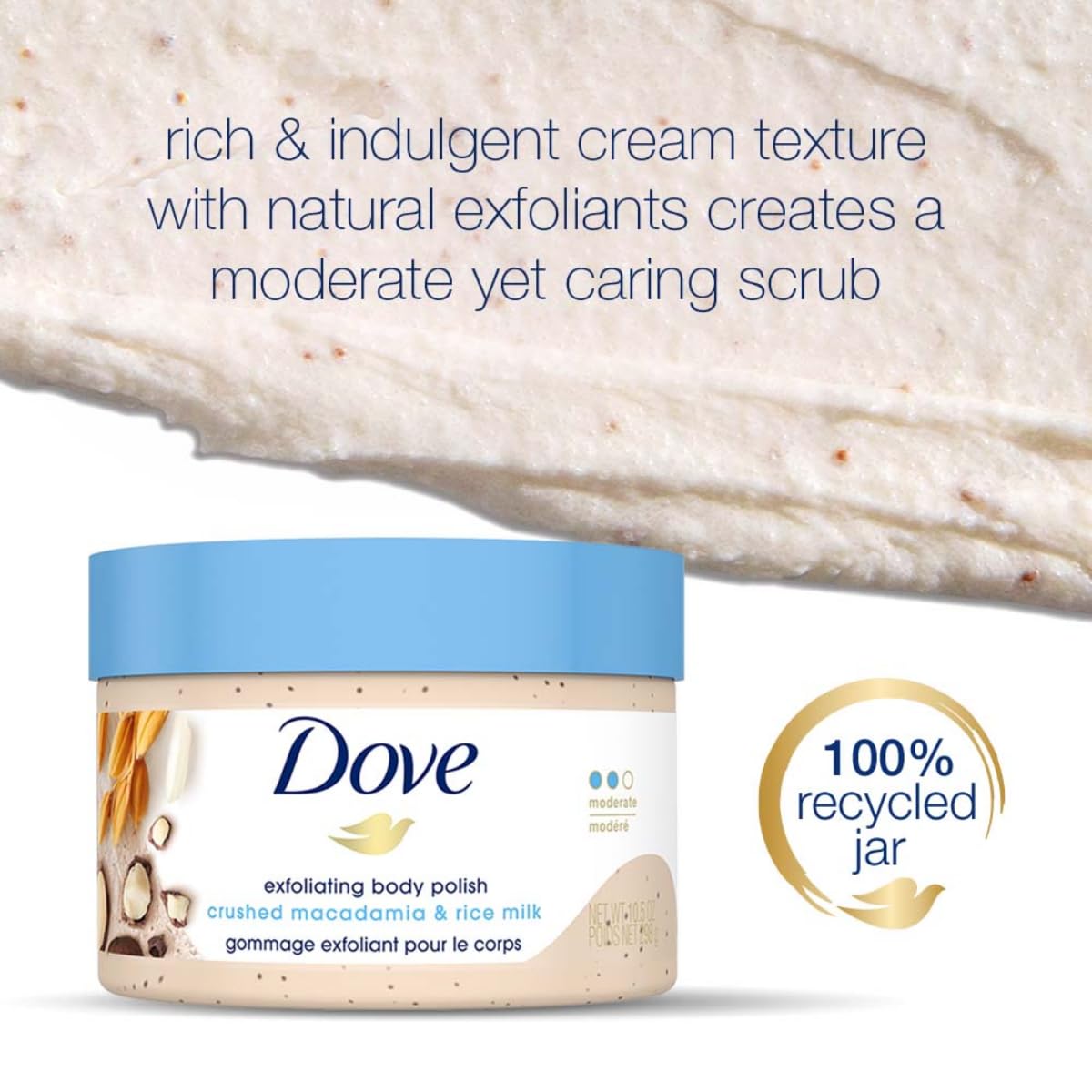 Dove Exfoliating Body Polish Crushed Macadamia & Rice Milk 298g - Gommage Exfoliant Pour Le Corps for Smooth Soft Skin