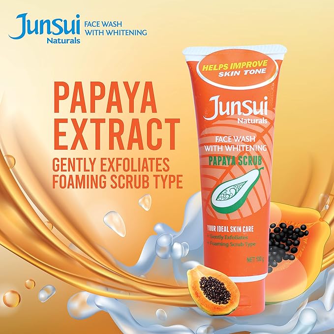 Junsui Papaya Scrub Whitening Face Wash 100g - Exfoliating Deep Cleansing Facial Scrub for Dead Skin Removal, Oil Control & B