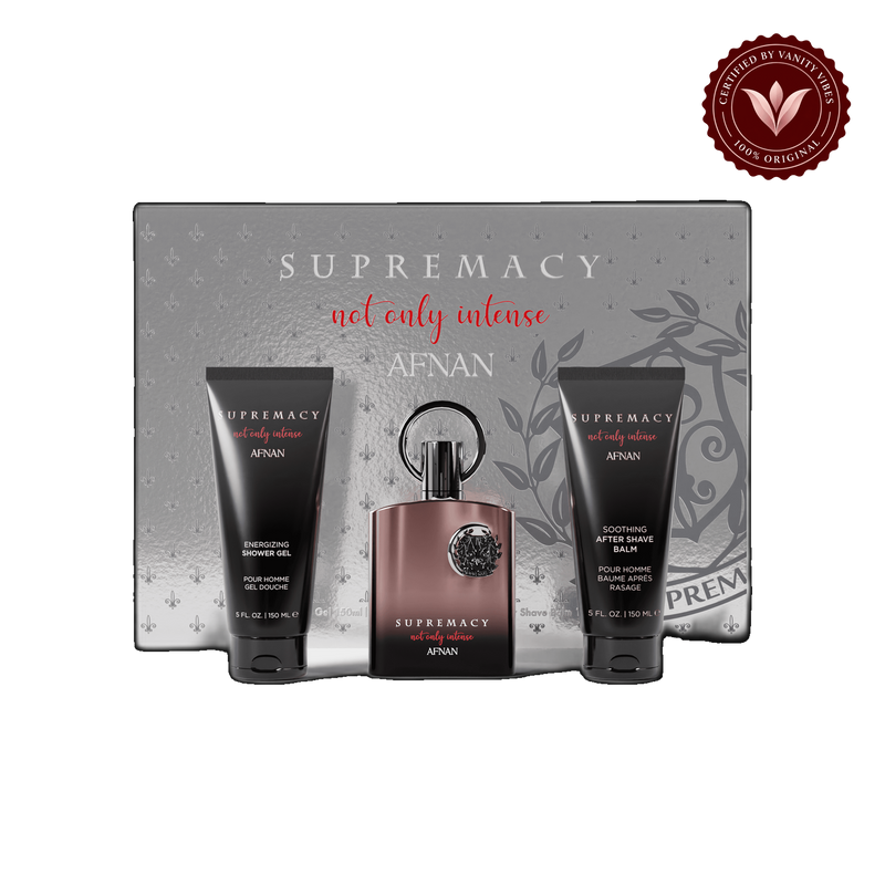 Afnan supremacy Not Only Intense Gift Set, Extrait de Parfum100ml / After Shave 150ml / Shower Gel 150ml — alternate product view, transparent background