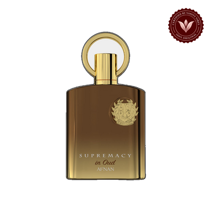 Afnan Supremacy In Oud Gift Set,For Men & Women, Extrait de Parfum 100ml / Shower gel 150ml / Perfume Deo Spray 150ml — front single product, transparent background