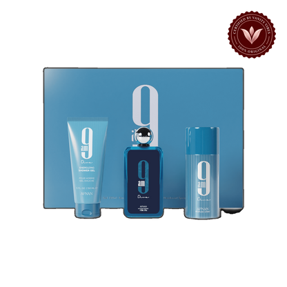 Gift Set 9 AM Dive By AFNAN Eau De Parfum 100 ML + Deodorant 150 ML + Shower Gel 150 ML, Perfume Gift Set For Men & Women — alternate product view, transparent background