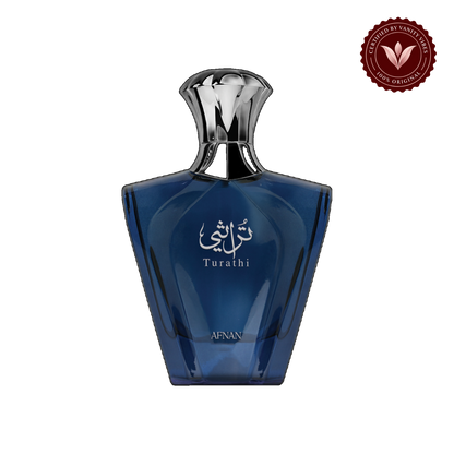 Gift Set Turathi Pour Homme Blue by Afnan Eau de Parfum 100ml+Shower Gel 100ml+After Shave 100ml Gift Set for Men — front single product, transparent background