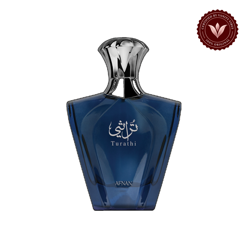 Gift Set Turathi Pour Homme Blue by Afnan Eau de Parfum 100ml+Shower Gel 100ml+After Shave 100ml Gift Set for Men — front single product, transparent background