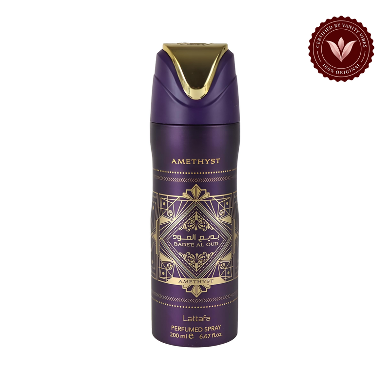 Lattafa Bade'e Al Oud Amethyst 200ml body spray — centered hero image