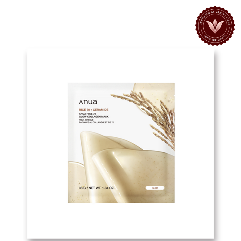 Anua Rice 70+ Ceramide Glow Collagen Mask 38 g Brightening Nourishment & Skin Barrier Care (K Beauty) — front view