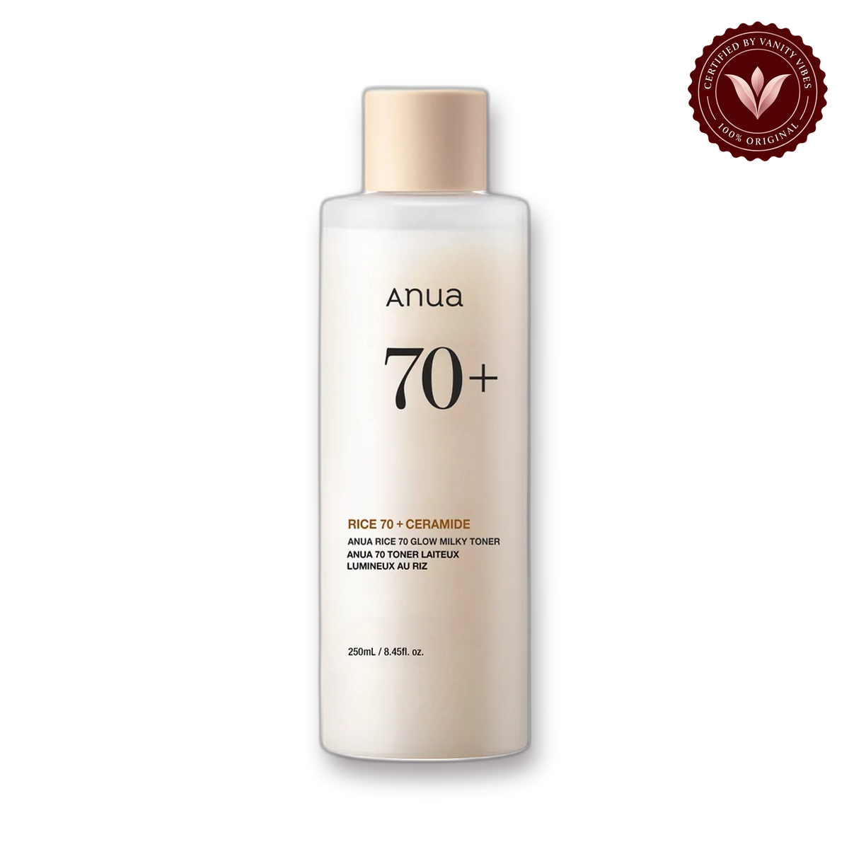 Anua Rice 70 + Ceramide Glow Milky Toner 250 ml Brightening Hydration & Skin Barrier Support (K Beauty) — front view