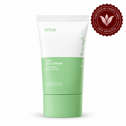 Anua Airy Sun Cream SPF50+ PA++++ 50ml with Vanity Vibes seal