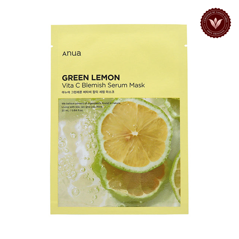 Anua Green Lemon Vita C Blemish Serum Mask 25ml additional product image with Vanity Vibes seal