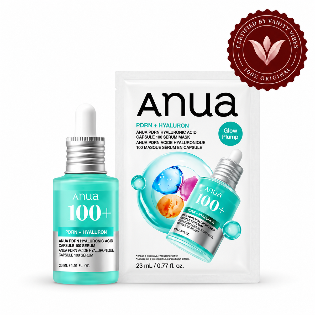 Anua PDRN Radiance Duo (Serum 30ml + Serum Mask 23ml) with Vanity Vibes seal