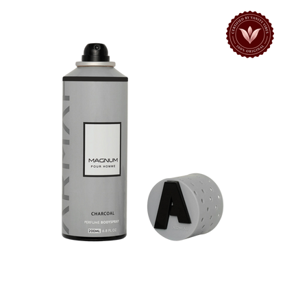 Armaf Magnum Pour Homme Charcoal Perfume Body Spray 200ml Masculine Fresh & Smoky Fragrance — alternate product view, transparent background