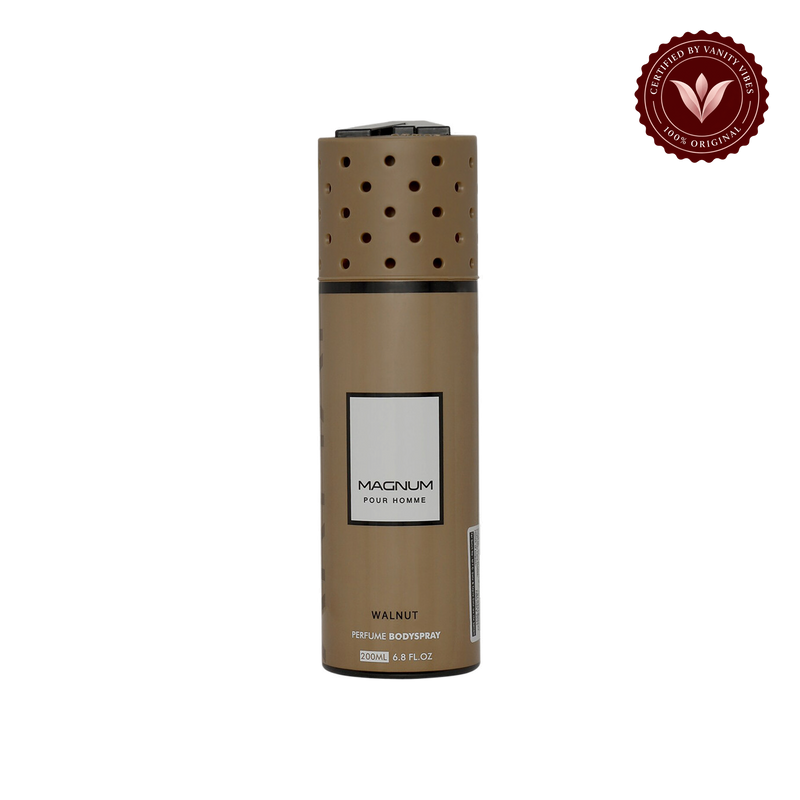 Armaf Magnum Pour Homme Walnut Perfume Body Spray 200ml Masculine Warm & Woody Fragrance — front product view, transparent background