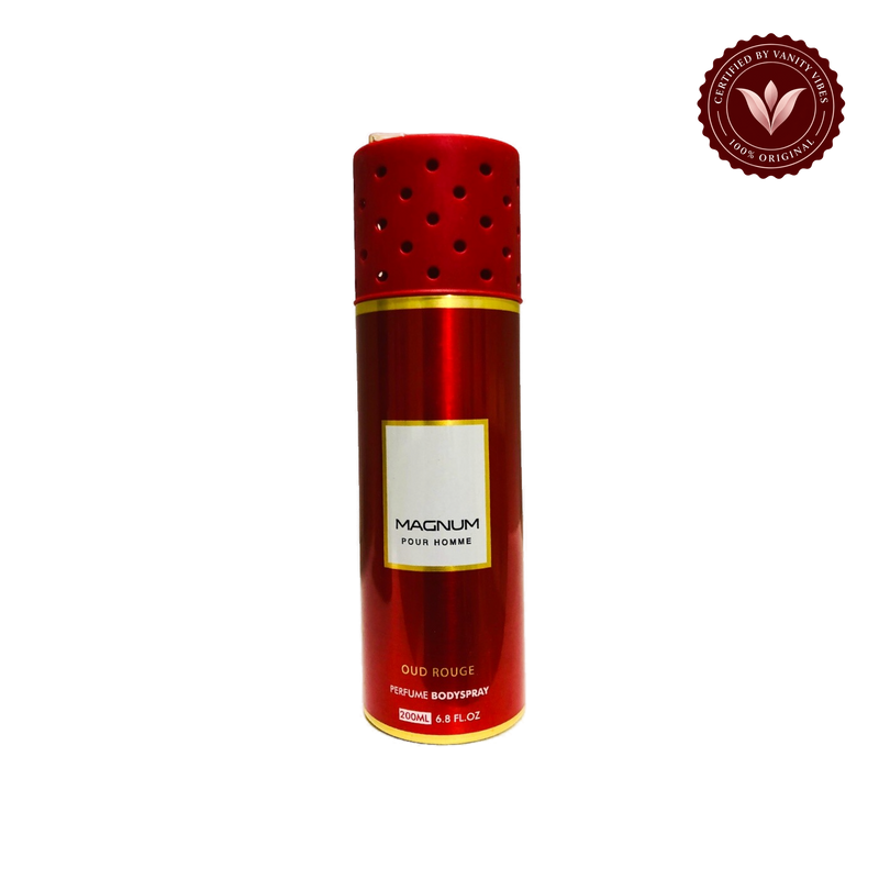 Armaf Magnum Pour Homme Oud Rouge Perfume Body Spray 200ml Masculine Oud & Spicy Fragrance — alternate product view, transparent background