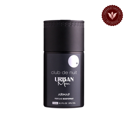 Armaf Club De Nuit Urban Man Perfumed Body Spray 250ml Long-Lasting Bold & Masculine Fragrance — front product view, transparent background
