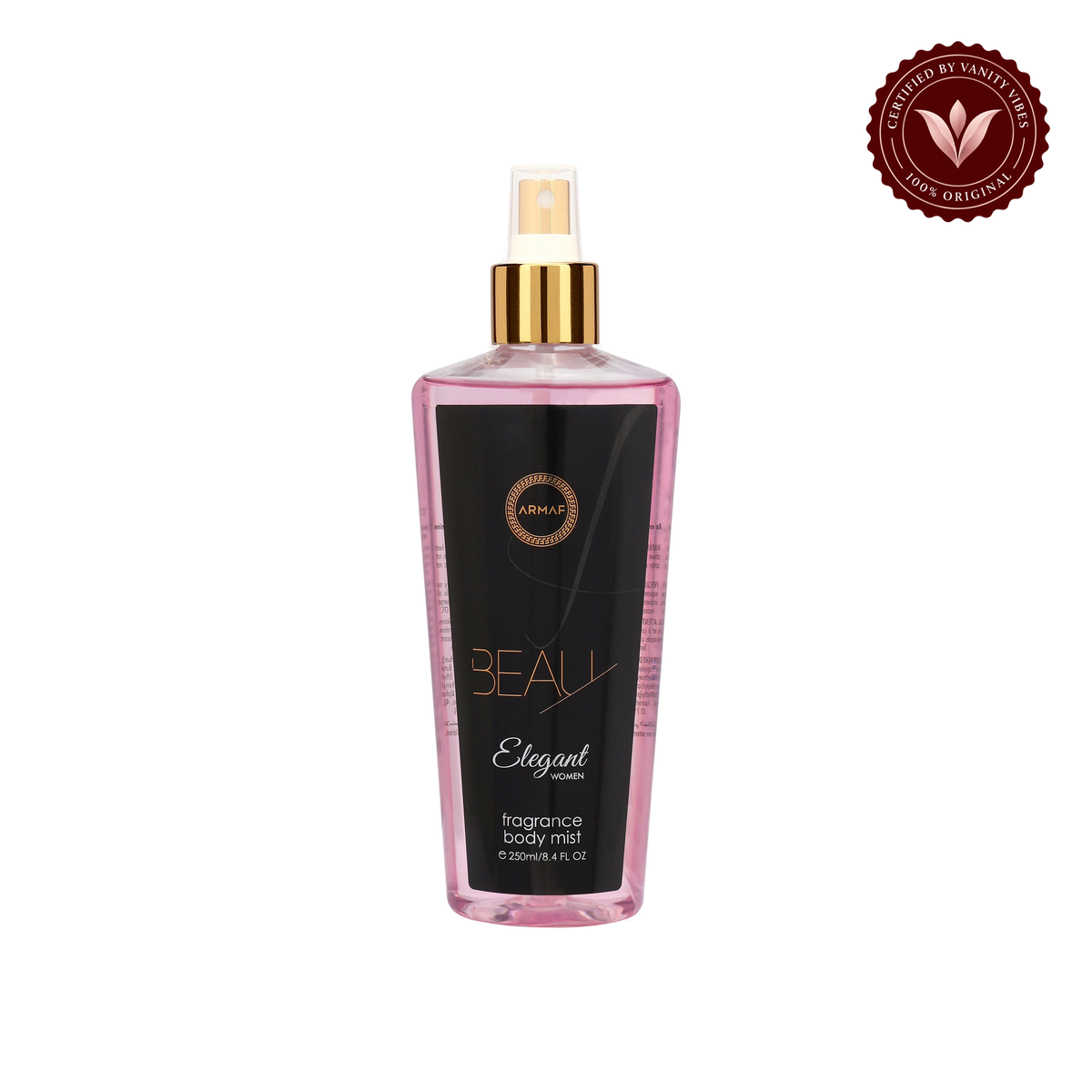 Armaf Beau Elegant Women Fragrance Body Mist 250ml - Long Lasting Fresh & Elegant Feminine Perfume Spray — front single product, transparent background