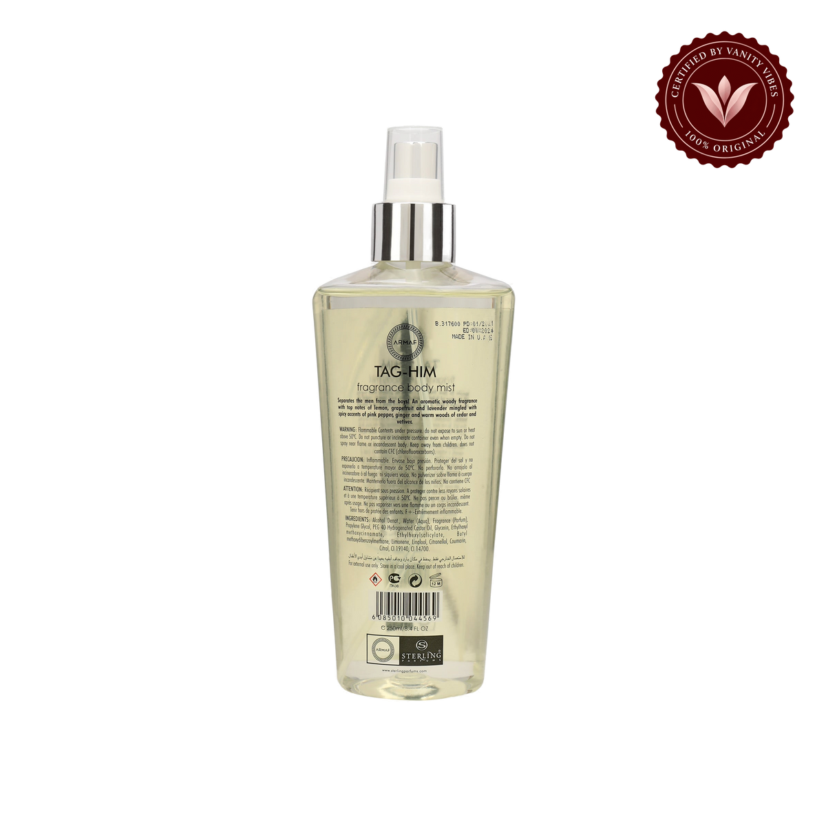Armaf Tag Him for Men Intense Fragrance Body Mist 250ml - Long Lasting Bold Masculine Perfume Spray — alternate product view, transparent background
