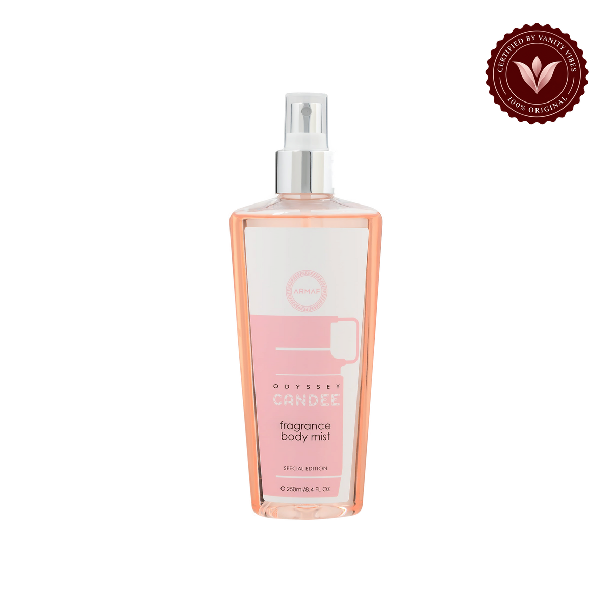 Armaf Odyssey Candee Fragrance Body Mist Special Edition 250ml - Long Lasting Sweet & Playful Women's Perfume Spray — front product view, transparent background