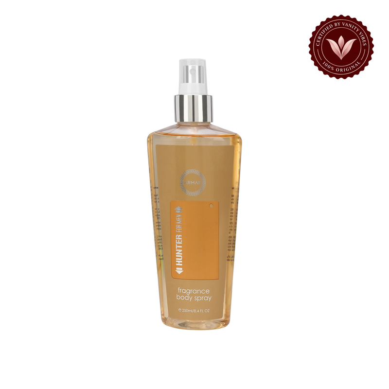 Armaf Hunter for Men Fragrance Body Mist 250ml - Long Lasting Bold & Masculine Perfume Spray — front product view, transparent background
