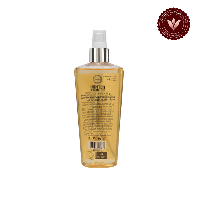 Armaf Hunter for Men Fragrance Body Mist 250ml - Long Lasting Bold & Masculine Perfume Spray — alternate product view, transparent background