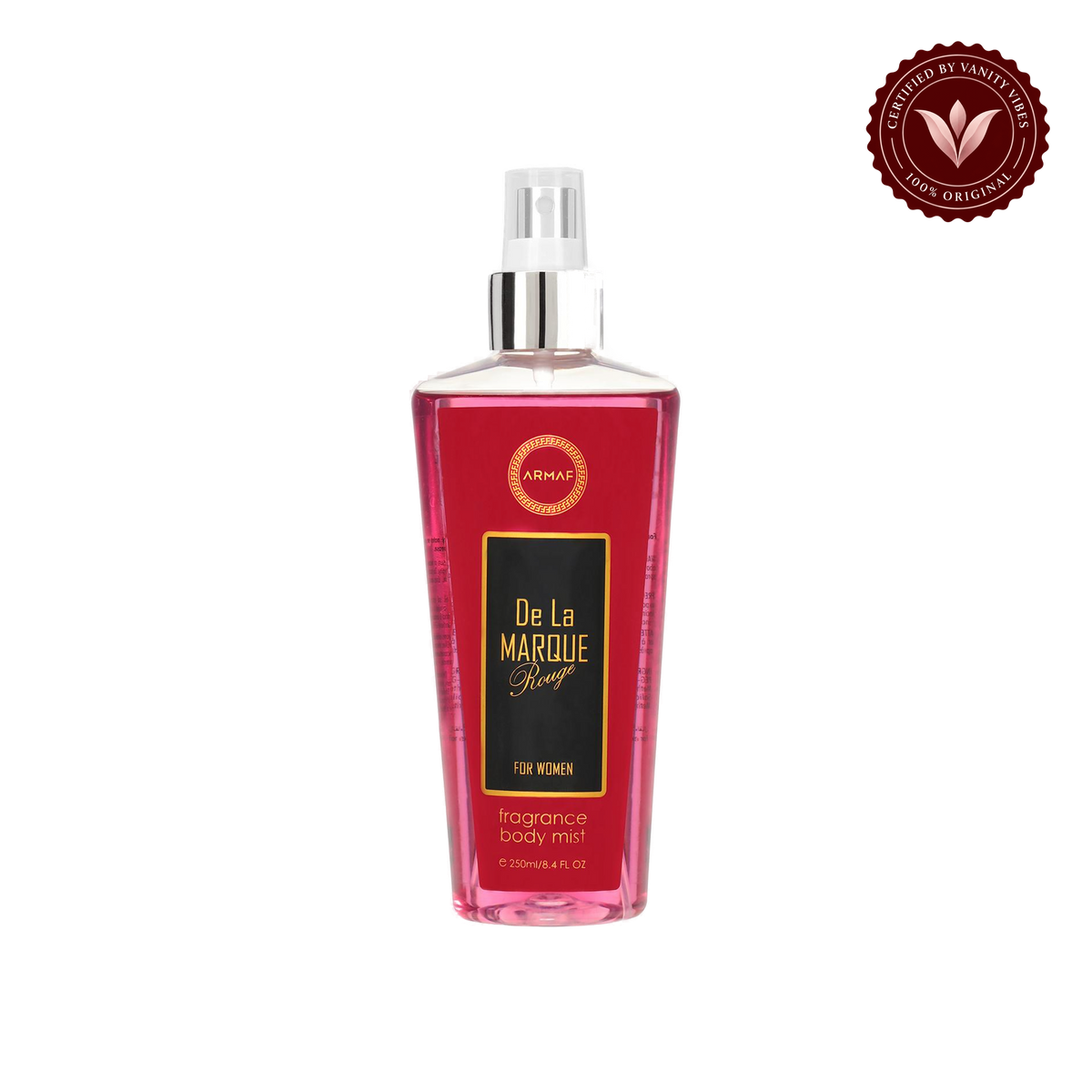 Armaf De La Marque Rouge for Women Fragrance Body Mist 250ml - Long Lasting Elegant & Sweet Feminine Scent — front product view, transparent background