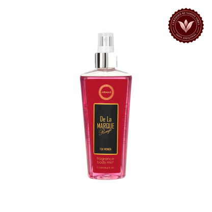 Armaf De La Marque Rouge for Women Fragrance Body Mist 250ml - Long Lasting Elegant & Sweet Feminine Scent — front product view, transparent background