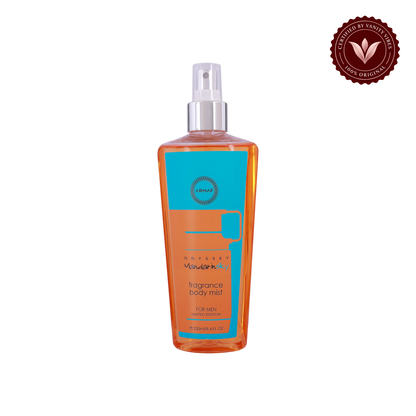 Armaf Odyssey Mandarin Sky for Men Fragrance Body Mist Limited Edition 250ml - Long Lasting Fresh Citrus Masculine Scent — front product view, transparent background