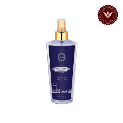 Armaf High Street Midnight for Women Fragrance Body Mist 250ml - Long Lasting Elegant Night Perfume Spray — front product view, transparent background