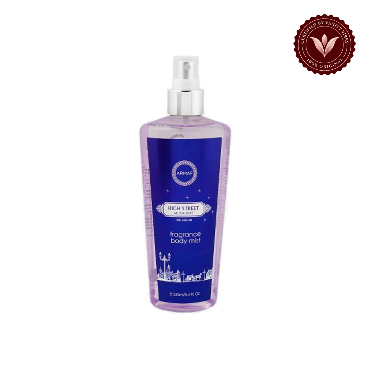 Armaf High Street Midnight for Women Fragrance Body Mist 250ml - Long Lasting Elegant Night Perfume Spray — alternate product view, transparent background