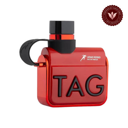 Armaf Tag Uomo Rosso Red Eau de Parfum 100ml For Him - Long Lasting Bold Masculine Luxury Fragrance Spray — front product view, transparent background