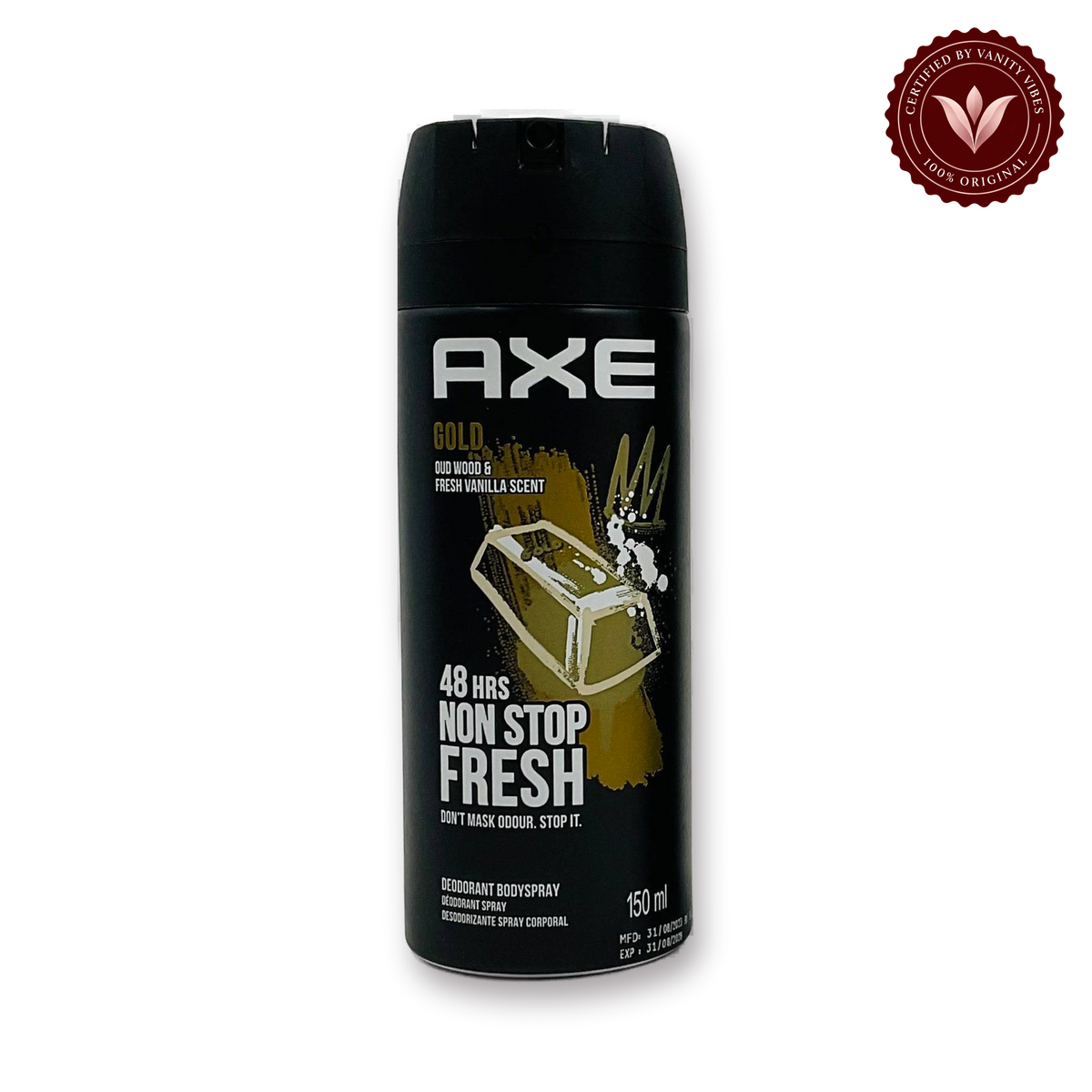 AXE Gold Deodorant Body Spray 150ml — front view, transparent background